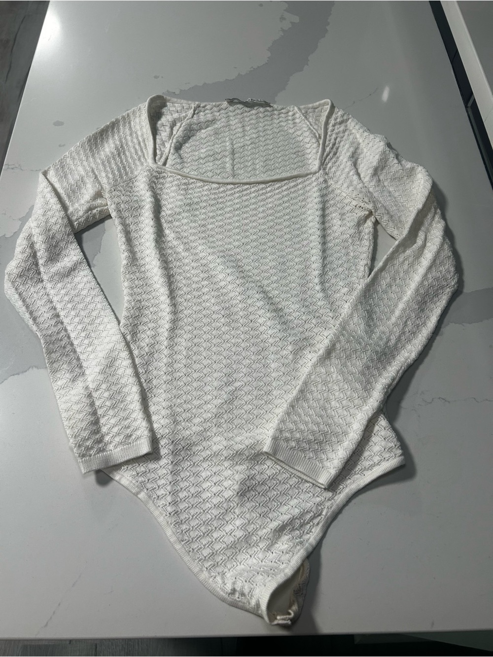 Abercrombie & Fitch Cream Textured Square-Neck Sweater Bodysuit